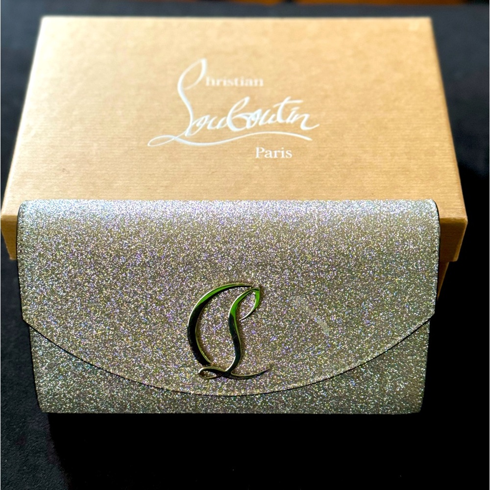 Christian Louboutin silver glitter small chain crossbody purse